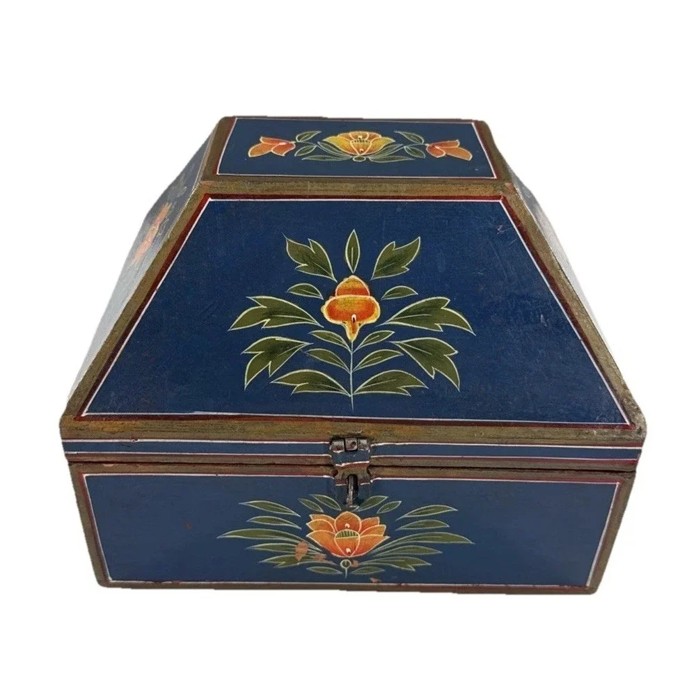 Vintage Wooden Dome Shaped Storage Box Original Old Hand Crafted Painted